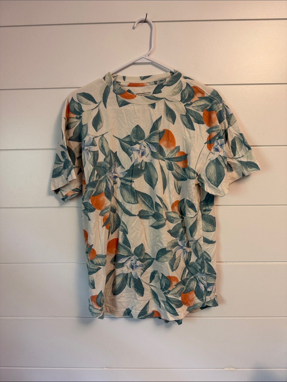 Abercrombie & Fitch Cream Tee with Green Leaf and Orange Accents